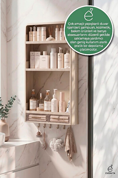 EVONİTA Yapışkanlı Duvar Rafı Organizer Banyo Mutfak Düzenleyici Şampuanlık H...