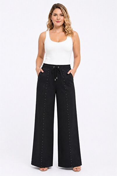 Şans Women's Plus Size Black, Stone Embellished, High Waist, Ironed Crease St...