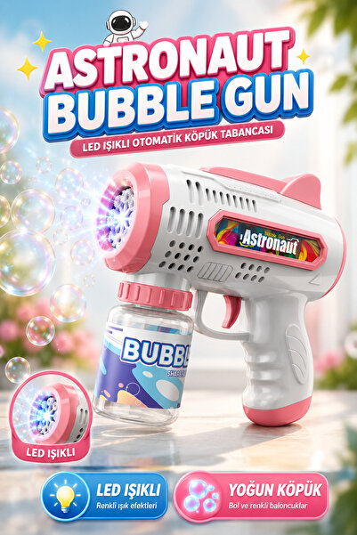 YILDIRIM OYUNCAK LED Işıklı Astronot Bubble Gun 15cm - Pilli Otomatik Köpük T...