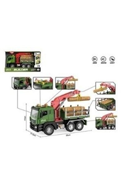 MADEJ Camion de jucărie din lemn la scară 1:10 cu macara
