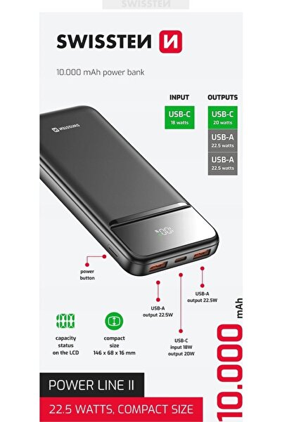 SWISSTEN Powerbank, POWER LINE II, Li-Pol, 5/9/12V, pentru încărcarea telefoa...