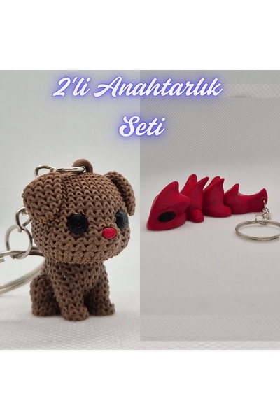3DAtölyeMaker Dark Brown Knitted Patterned Dog and Fire Engine Red Flexible D...