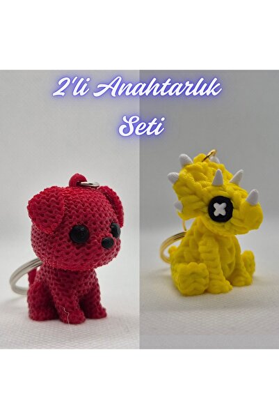 3DAtölyeMaker Fire Engine Red Knitted Patterned Dog and Yellow Knitted Patter...