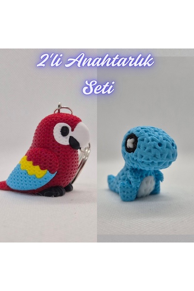 3DAtölyeMaker Fire Engine Red Knitted Pattern Parrot and Light Blue Knitted P...