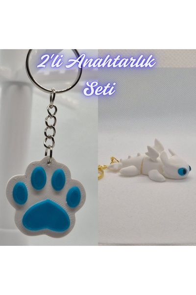 3DAtölyeMaker Light Blue Cat Paw and White How to Train Your Dragon Keychain