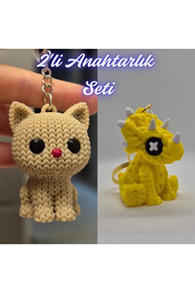 3DAtölyeMaker Cream Knitted Patterned Cat and Yellow Knitted Pattern Tricerat...