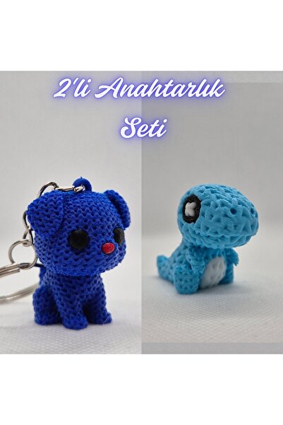 3DAtölyeMaker Blue Knitted Patterned Dog and Light Blue Knitted Patterned Mov...