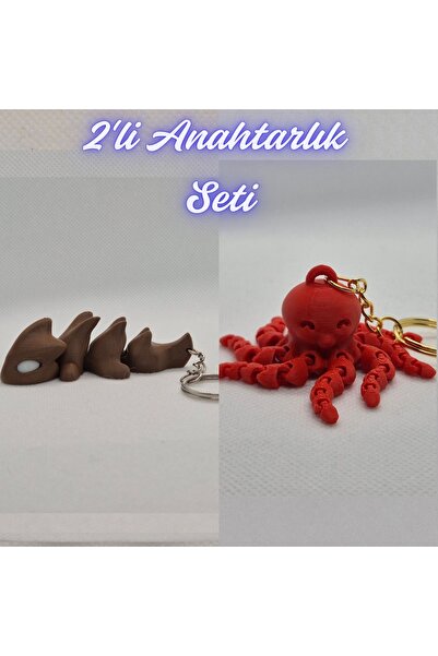 3DAtölyeMaker Dark Brown Flexible Dragon and Pink Octopus Keychain