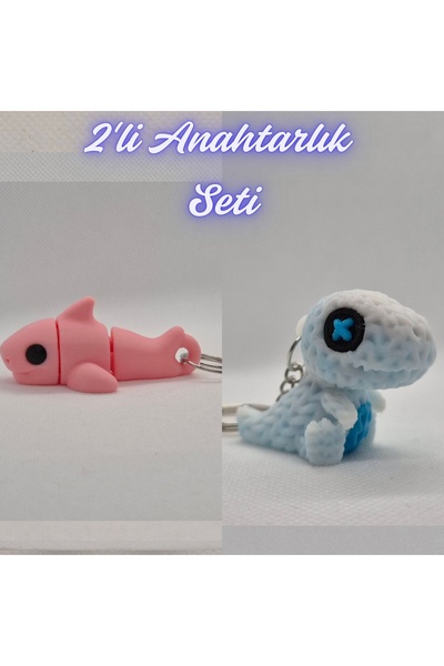 3DAtölyeMaker Light Pink Flexible Shark and White Knitted Pattern Moving Dino...