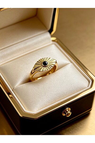 ayoljewelry Kadın Çelik Premium Antik Efektli Minimalist Signet Yüzük