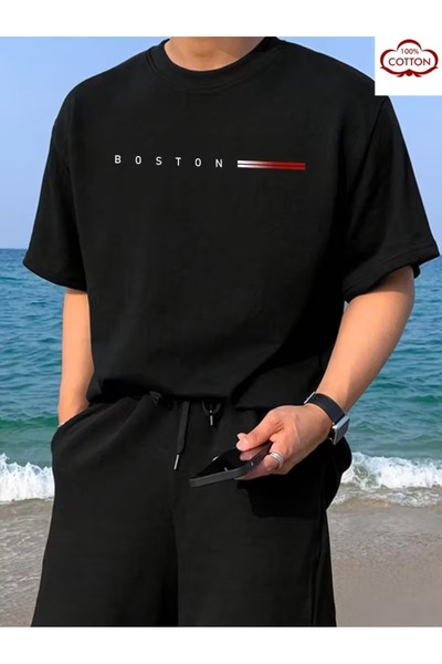 PAVRO Unisex Άνετο T-shirt με μικτό σχέδιο και στάμπα