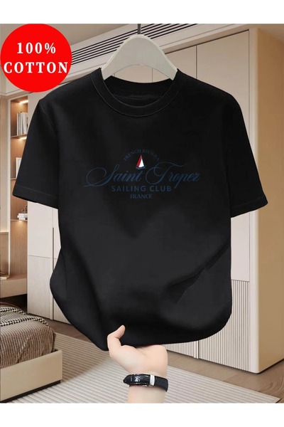 PAVRO Unisex Άνετο T-shirt με μικτό σχέδιο και στάμπα