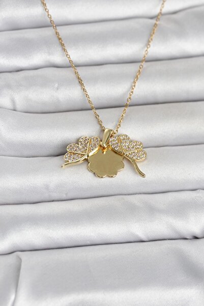 ForWhat Openwork Clover Style Women's Necklace with Golden Steel Zircon for E...