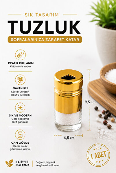KEA Gold Cam Tuzluk 9.5 Cm Şık Tasarım Modern Baharatlık Tuzluk