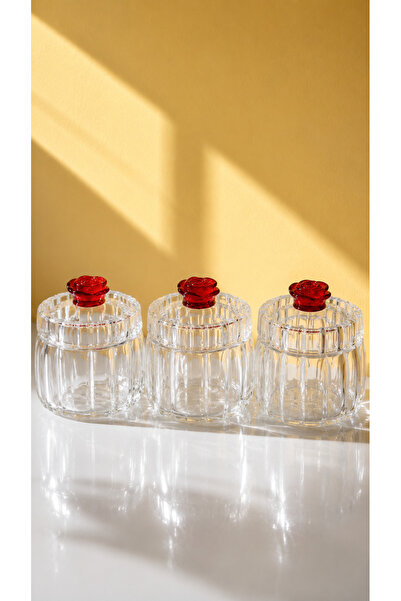 Maloria Crystal Shiny Glass Jar Dragee Sugar Bowl |   450ml - 3 Pieces