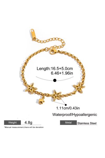 Passion by rahi 18K PVD Plated Stainless Steel Bracelet Bow Daisy Star Clear Zircons Charm Chains Bracelet