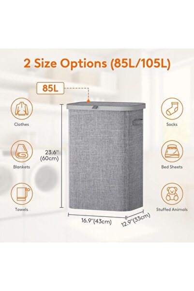 Choice1 Grey 85L Laundry Hamper with Handles Inner Bag Plastic Frame Good Sup...