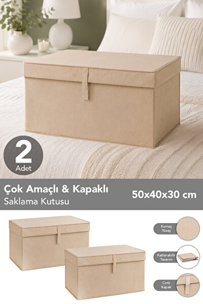 Meleni Home 2'li Set Maxi Boy Hurç - Çok Amaçlı Organizer Kapaklı Saklama Kut...