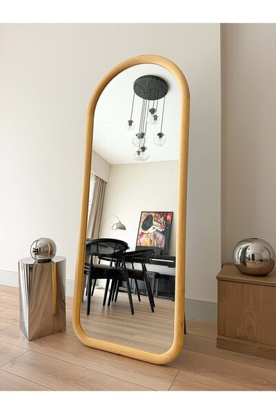 EFFE YAPI DEKOR DOĞAL AHŞAP ÇERÇEVELİ 180X70 CM ( NATUREL ) OVAL AYAKLI BOY A...