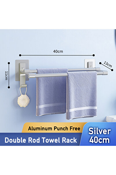Choice Silver 40cm Non-drilling Towel Rack Double Layer Self Adhesive Bathroo...
