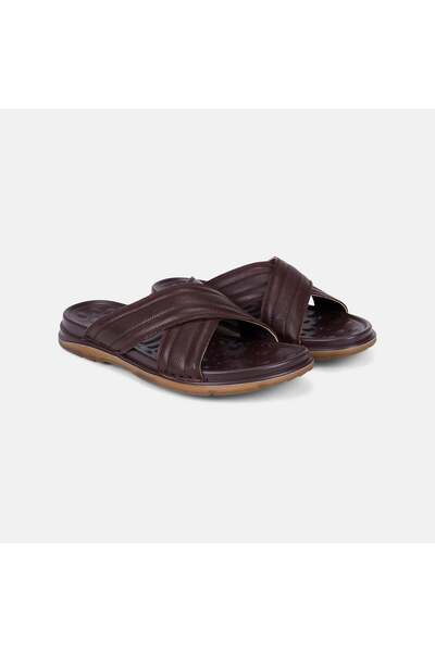 Desa Men's Bitter Brown Desacomfort Cross-Strapped Leather Slippers