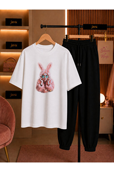 JAWÜ STYLE Bunny Chill Printed T-Shirt Tracksuit Set