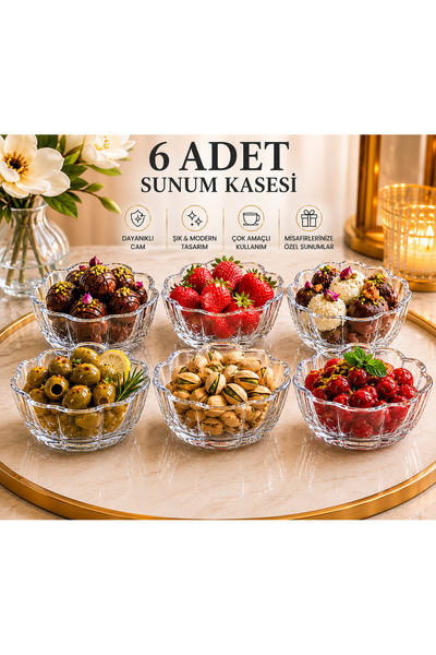 Kitchen Line Siena 6’lı Şeffaf Cam Sunum Kasesi Seti – Tatlı, Kahvaltılık ve ...