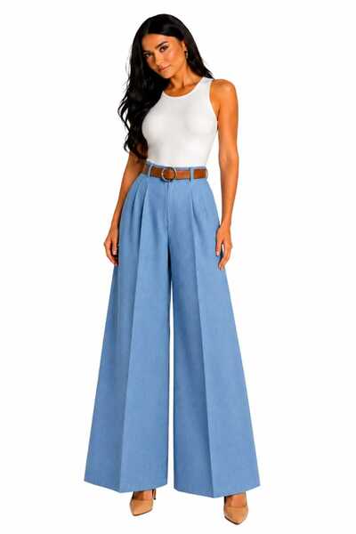 CHEVALIER FASHION Women’s High Waist Wide Leg Palazzo Pants with Belt