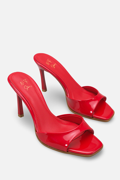 NITU Shoes نعال بكعب عالٍ من الجلد اللامع باللون الأحمر