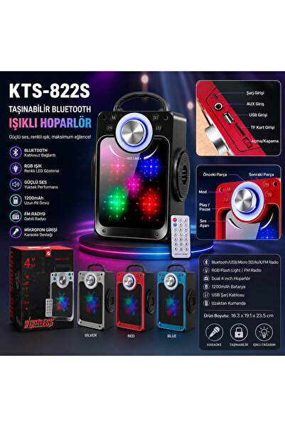 Tastech KTS-822S Ayna Camlı Rgb Led Işıklı Bluetooth Speaker Şarjlı Kablosuz ...