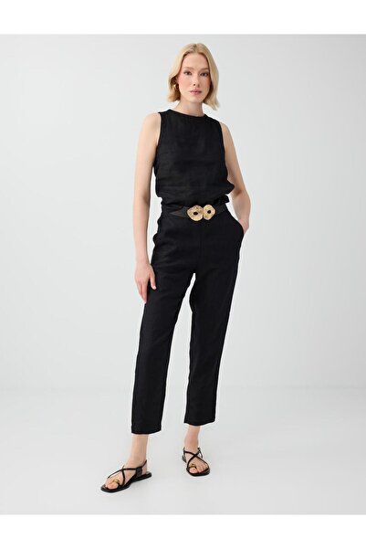 Jimmy Key Black 100% Linen Round Neck Sleeveless Woven Blouse