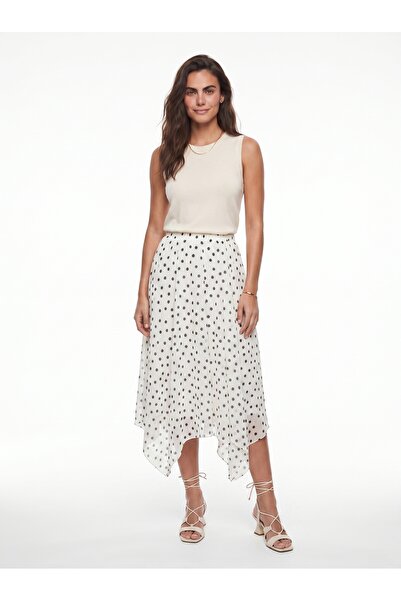 ONLOOX Ecru Black Lightly Draped Fabric Elastic Waist Asymmetrical Cut Lined ...