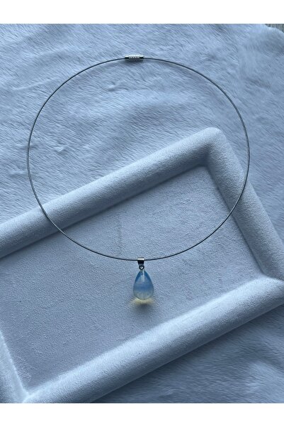 Pel Design Opal Natural Stone Steel Neck Collar Chain Necklace Handmade