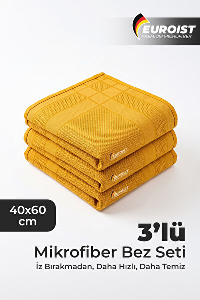 euroist 3 ADET Mikrofiber Cam Bezi 40x60 cm Hardal Sarısı | İz Bırakmaz Sihir...