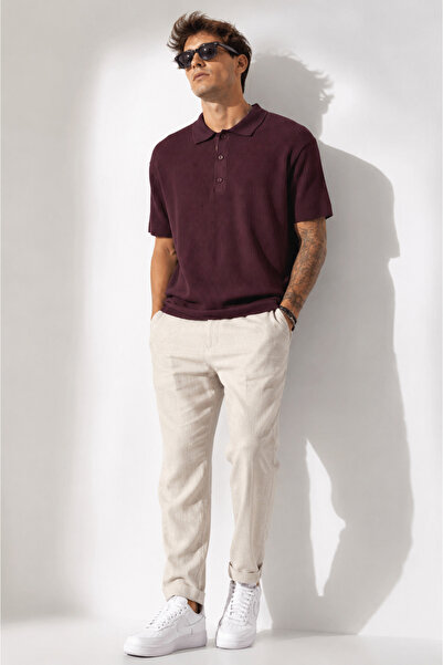 ribana Men's Short Sleeve Ribbed Half Button Closure Polo Collar T-Shirt 26001