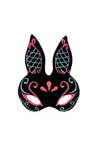 naque Black Color Blue Red Glitter Black Suede Covering Rabbit Mask 18x16 cm