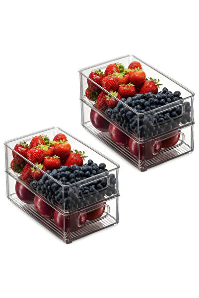 Velaris Organizator transparent stivuibil pentru frigider - Set de 4 cu mâner...
