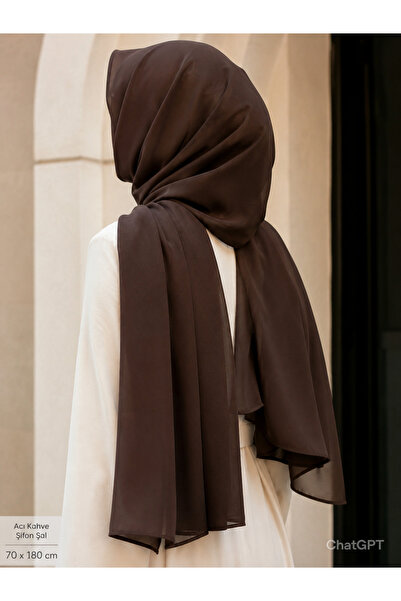 Atlas Kumass Acı Lahve Chiffon Shawl