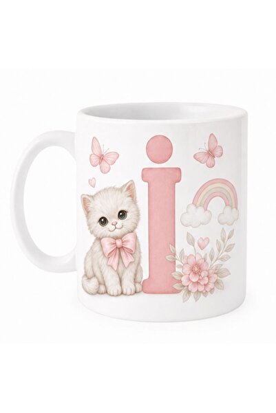 KADOREX DESIGN Kişiye Özel Harfli Kedi Kupa – Sevimli Pembe Tasarımlı Kahve K...