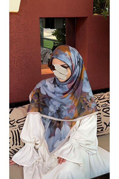 Qalortex Scarf Cotton Soft Meva Pattern Scarf-Blueberry