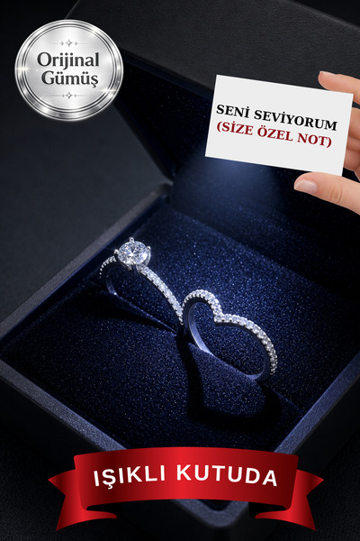 CARAT STONE Işıklı Kutusunda Pırlanta Işıltılı Gümüş Tektaş Yüzük & Sonsuzluk...