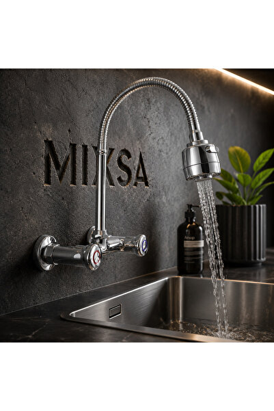 MİXSA Lüx Premium Klasik Duvardan Çevirmeli Mutfak Bataryası Çift Su Girişli ...