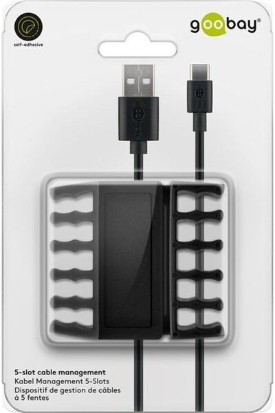 goobay Organizator de cabluri pentru 5 cabluri, negru /blister 2 buc./ 70433