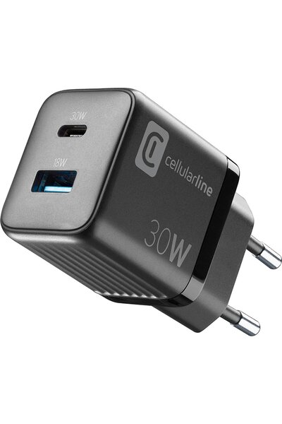 Cellularline Multipower Micro GaN - Încărcător de rețea USB-C & USB-A Power D...