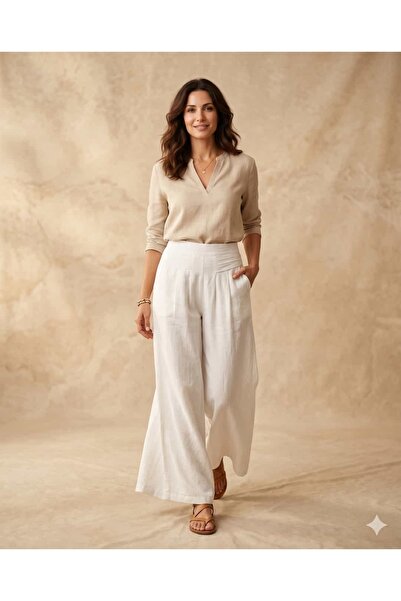 Punta Otantik PTS24250049 Pantaloni Hiva din bumbac plisat cu talie elastică,...