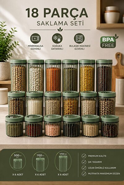 KaraWent Home 18 Parça Saklama Kabı Seti 6’lı 500-1100-1700 ML Mutfak Organiz...