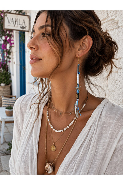 Freya Alaçatı Stili Mavi Rasta Otantik Hippie Küpe