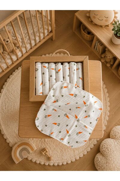 Heianmono Kids 7 Pack Baby Mouth Wipes 100% Cotton Carrot Patterned (Boxed)