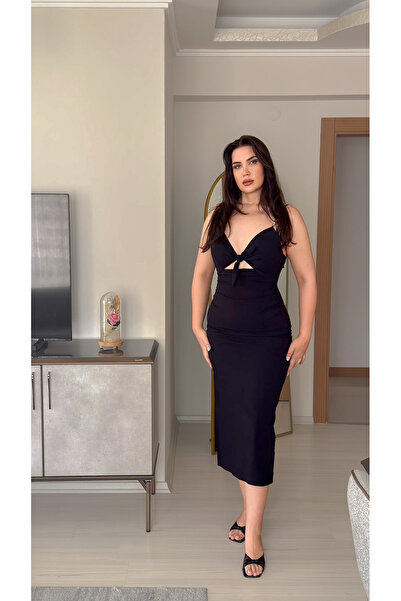 MODA Askılı Sırt Dekolteli Yırtmaçlı Elbise