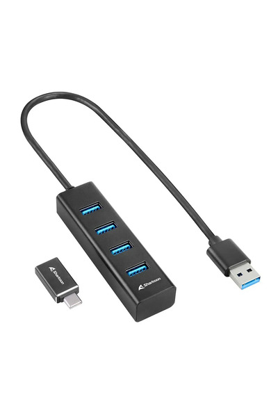 SHARKOON Hub USB 4xUSB3.2, cablu de 45cm, aluminiu negru